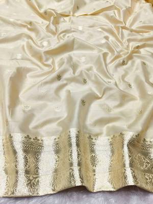 cream zari woven banarasi silk blend traditional saree with blouse piece 4