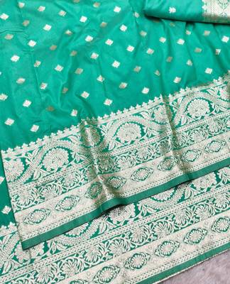 blue zari woven banarasi silk blend traditional saree with blouse piece 3