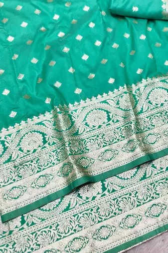 blue zari woven banarasi silk blend traditional saree with blouse piece