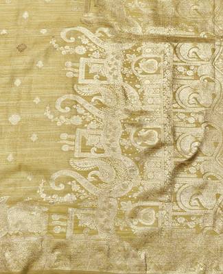 cream zari woven banarasi satin silk blend traditional saree with blouse piece 3