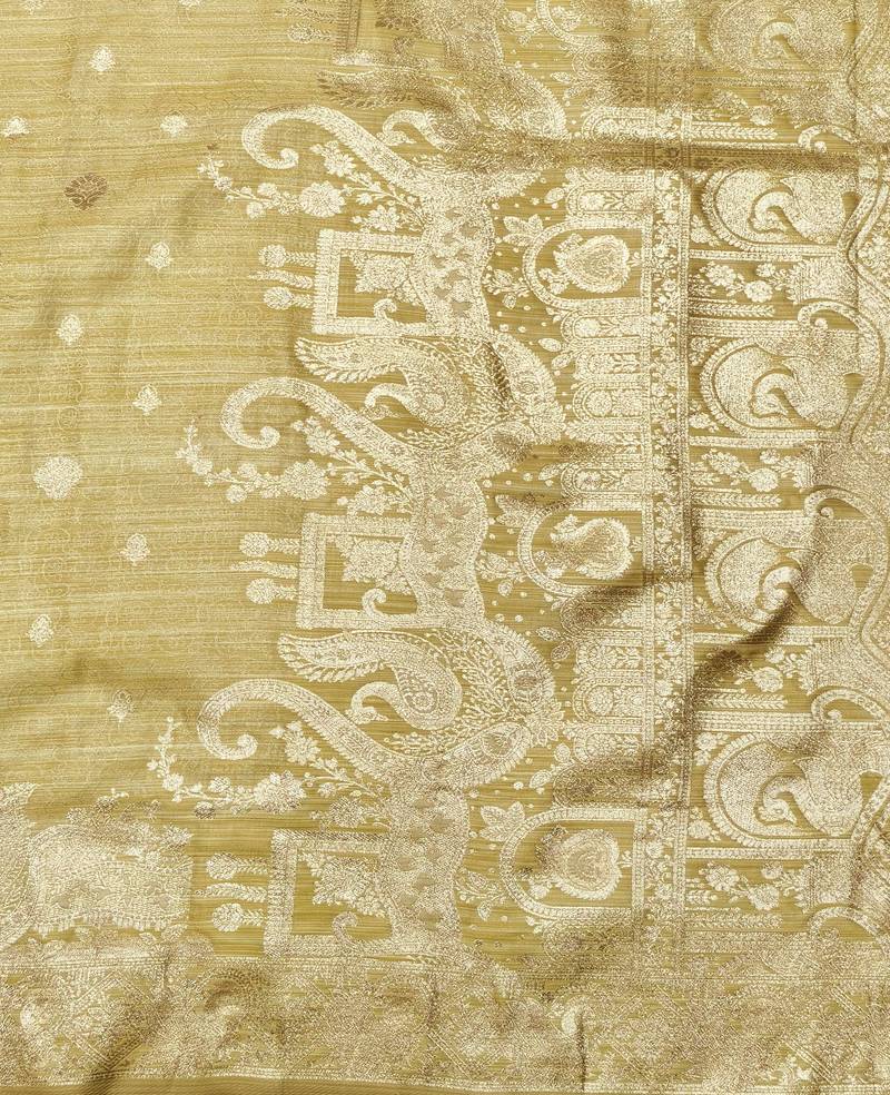 cream zari woven banarasi satin silk blend traditional saree with blouse piece