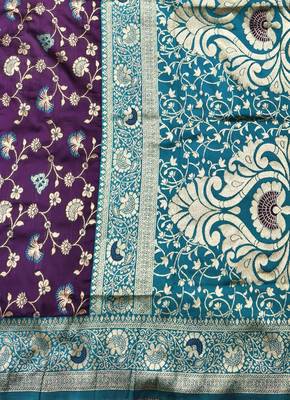 wine zari woven banarasi silk blend traditional saree with blouse piece 5