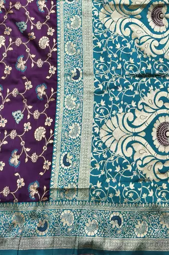 wine zari woven banarasi silk blend traditional saree with blouse piece