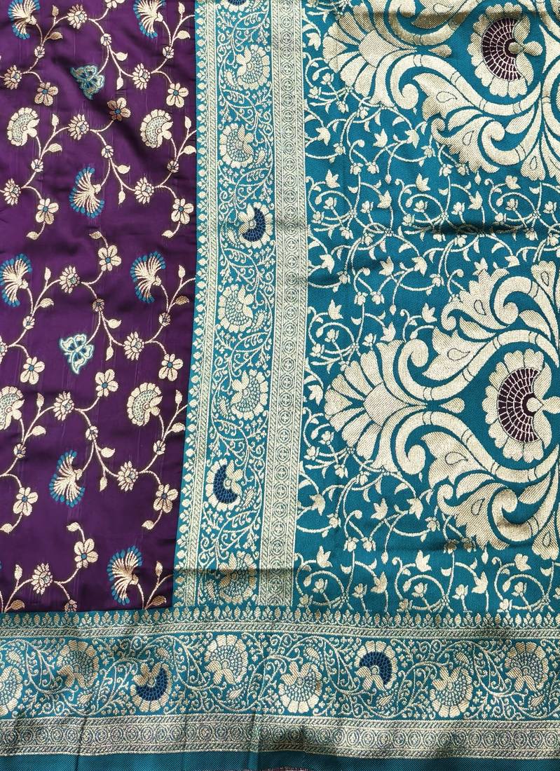 wine zari woven banarasi silk blend traditional saree with blouse piece