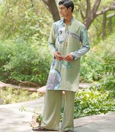 Sage green embroidered chanderi silk kurta set