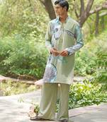 Sage green embroidered chanderi silk kurta set