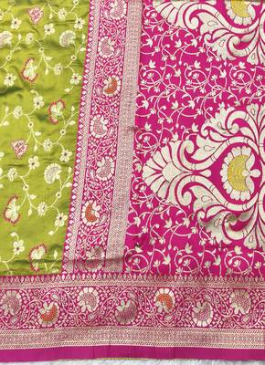 mehendi zari woven banarasi silk blend traditional saree with blouse piece 5