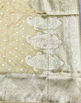 cream zari woven banarasi silk blend traditional saree with blouse piece 5