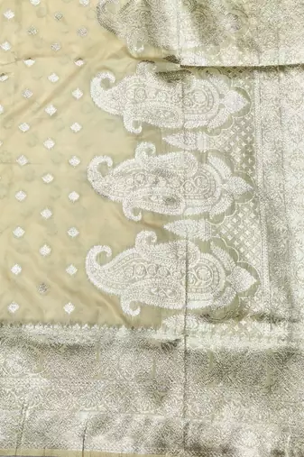 cream zari woven banarasi silk blend traditional saree with blouse piece