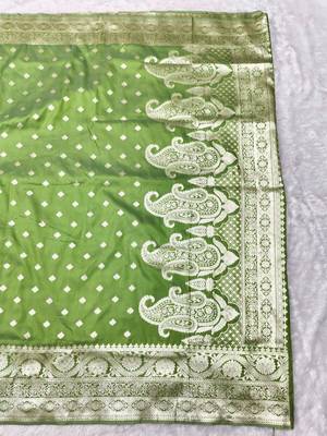 mehendi zari woven banarasi silk blend traditional saree with blouse piece 2