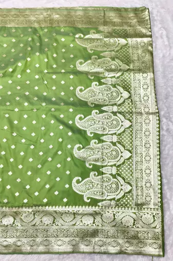 mehendi zari woven banarasi silk blend traditional saree with blouse piece