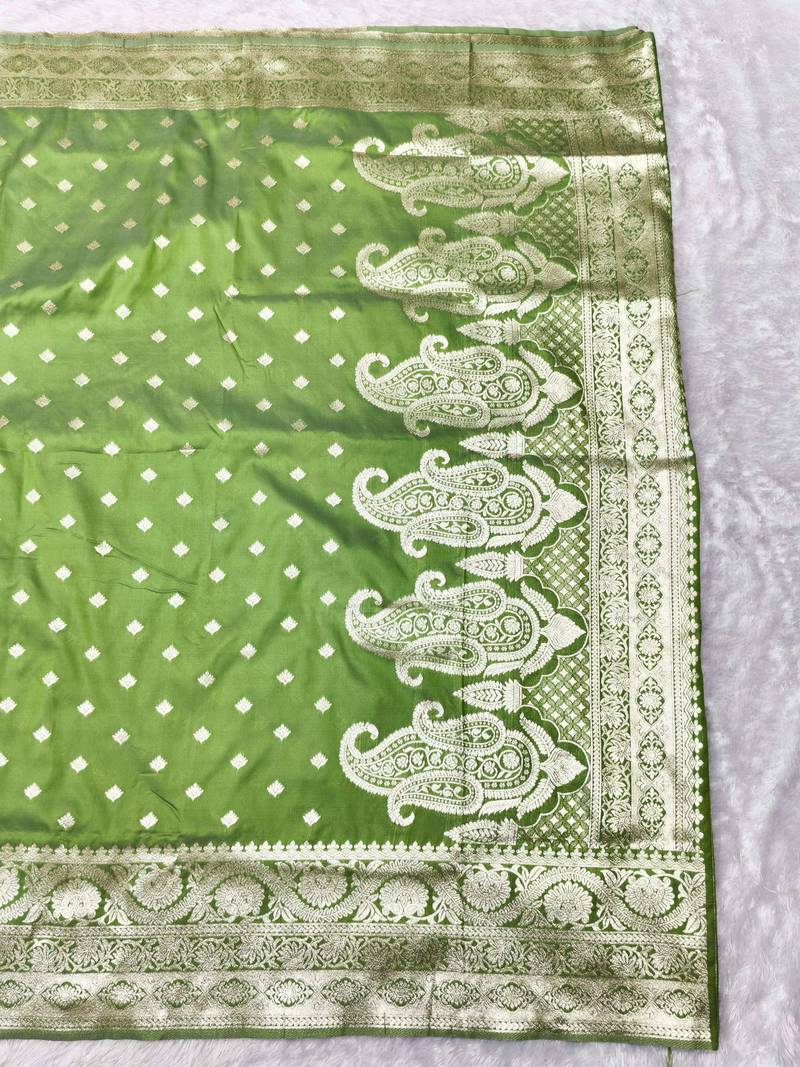 mehendi zari woven banarasi silk blend traditional saree with blouse piece