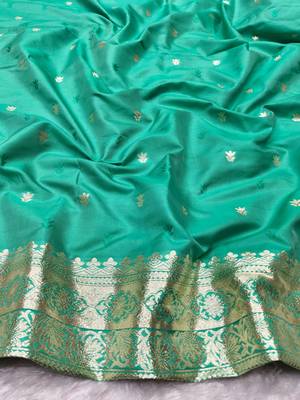 blue zari woven banarasi silk blend traditional saree with blouse piece 4