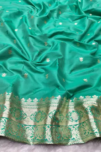 blue zari woven banarasi silk blend traditional saree with blouse piece