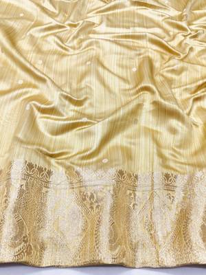 cream zari woven banarasi satin silk blend traditional saree with blouse piece 4