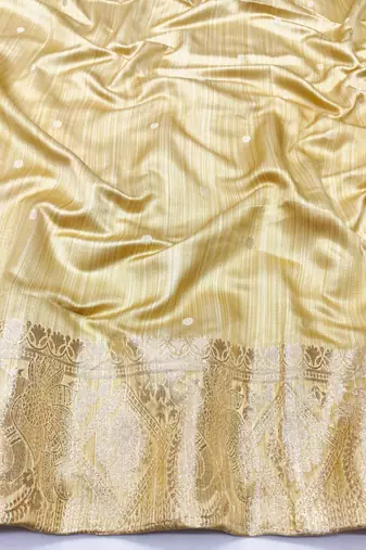 cream zari woven banarasi satin silk blend traditional saree with blouse piece