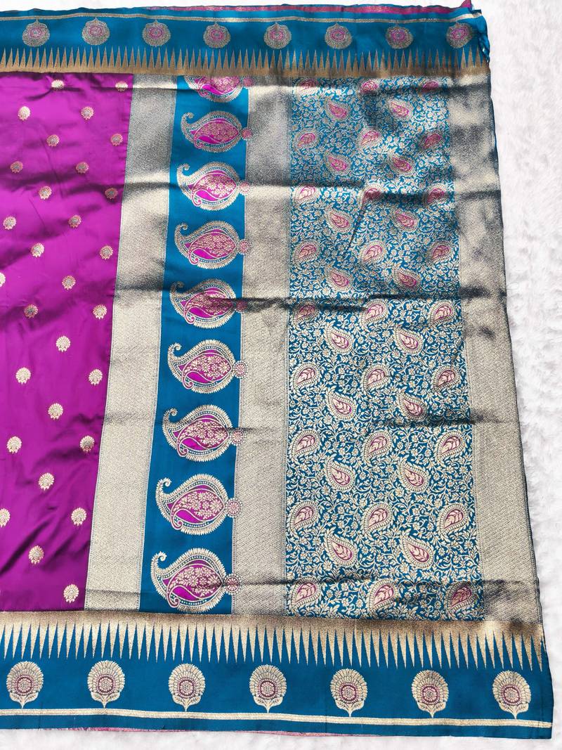 purple zari woven banarasi silk blend traditional saree with blouse piece