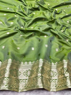 mehendi zari woven banarasi silk blend traditional saree with blouse piece 4
