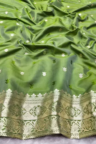mehendi zari woven banarasi silk blend traditional saree with blouse piece