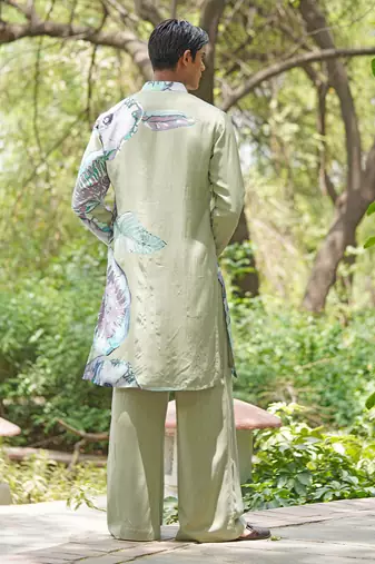 Sage green embroidered chanderi silk kurta set