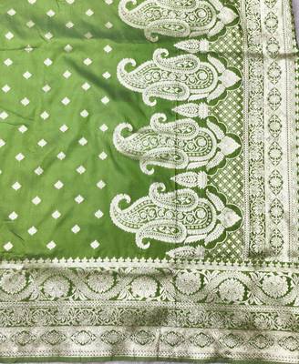 mehendi zari woven banarasi silk blend traditional saree with blouse piece 5