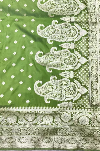 mehendi zari woven banarasi silk blend traditional saree with blouse piece