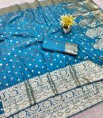 navy blue zari woven banarasi silk blend traditional saree with blouse piece