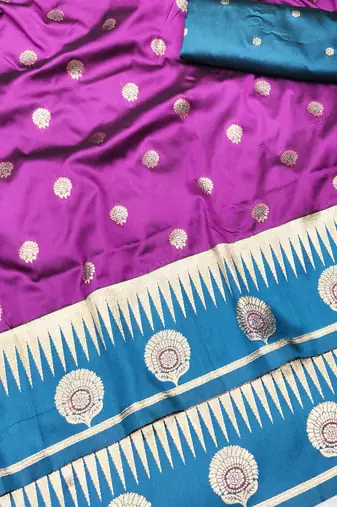 purple zari woven banarasi silk blend traditional saree with blouse piece