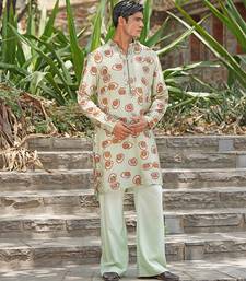 Mint green embroidered silk blend kurta set