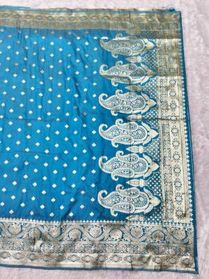 navy blue zari woven banarasi silk blend traditional saree with blouse piece 2