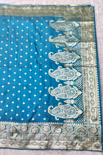 navy blue zari woven banarasi silk blend traditional saree with blouse piece