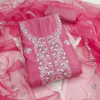 pink embroidered glaze cotton unstitched dress material  1