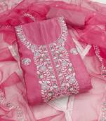 pink embroidered glaze cotton unstitched dress material 