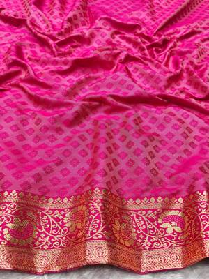 pink zari woven banarasi silk blend traditional saree with blouse piece 4