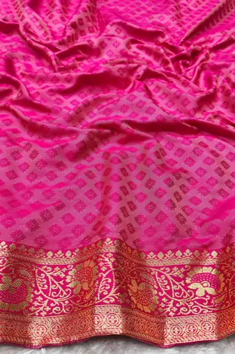 pink zari woven banarasi silk blend traditional saree with blouse piece