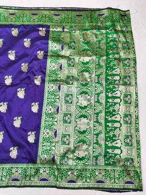 purpel zari woven baluchari silk blend traditional saree with blouse piece 2