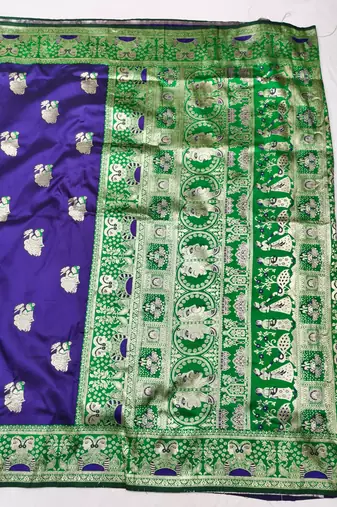 purpel zari woven baluchari silk blend traditional saree with blouse piece