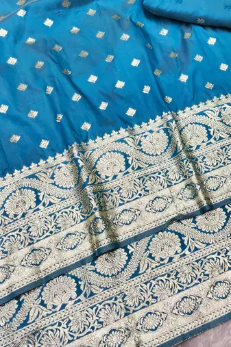 navy blue zari woven banarasi silk blend traditional saree with blouse piece