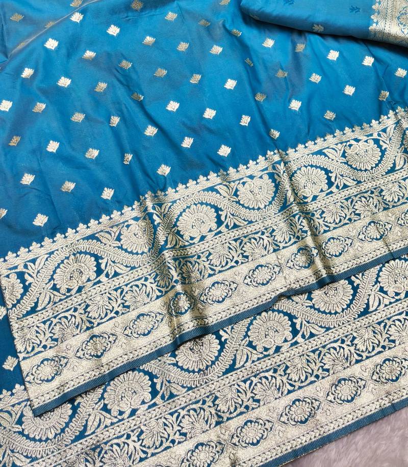 navy blue zari woven banarasi silk blend traditional saree with blouse piece