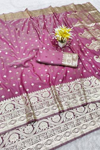 wine zari woven banarasi silk blend traditional saree with blouse piece