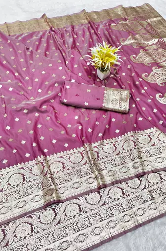wine zari woven banarasi silk blend traditional saree with blouse piece