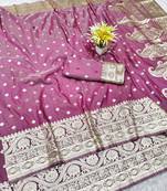 wine zari woven banarasi silk blend traditional saree with blouse piece