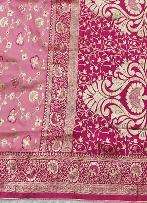pink zari woven banarasi silk blend traditional saree with blouse piece 5