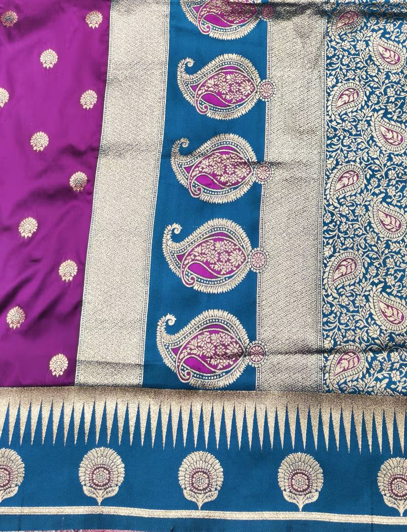 purple zari woven banarasi silk blend traditional saree with blouse piece