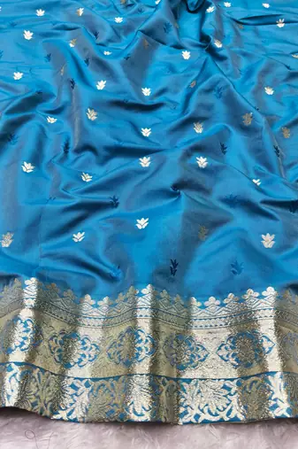 navy blue zari woven banarasi silk blend traditional saree with blouse piece