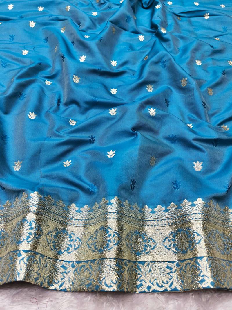 navy blue zari woven banarasi silk blend traditional saree with blouse piece