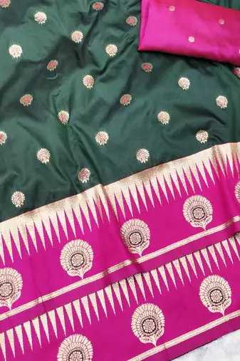 green zari woven banarasi silk blend traditional saree with blouse piece