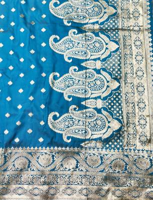 navy blue zari woven banarasi silk blend traditional saree with blouse piece 5