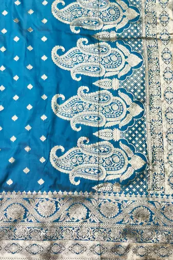 navy blue zari woven banarasi silk blend traditional saree with blouse piece