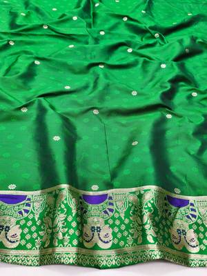 purpel zari woven baluchari silk blend traditional saree with blouse piece 4